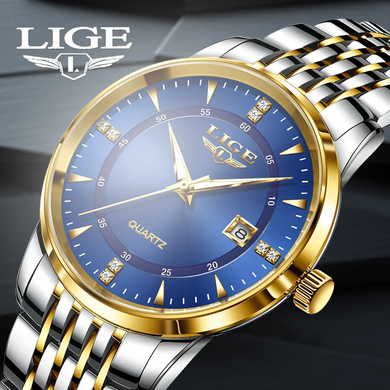 

LIGE Top Brand Luxury Men Watches Man Business Quartz Watch Waterproof Luminous Date Stainless Steel Men's Watch Reloj Hombre