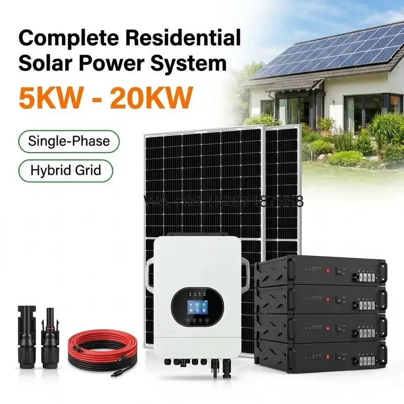Wmwmnu 5KW 10KW 15KW 20KW Hybrid Solar Power System Complete Set with Lithium Battery Boxes Racks Cell MPPT for Residential