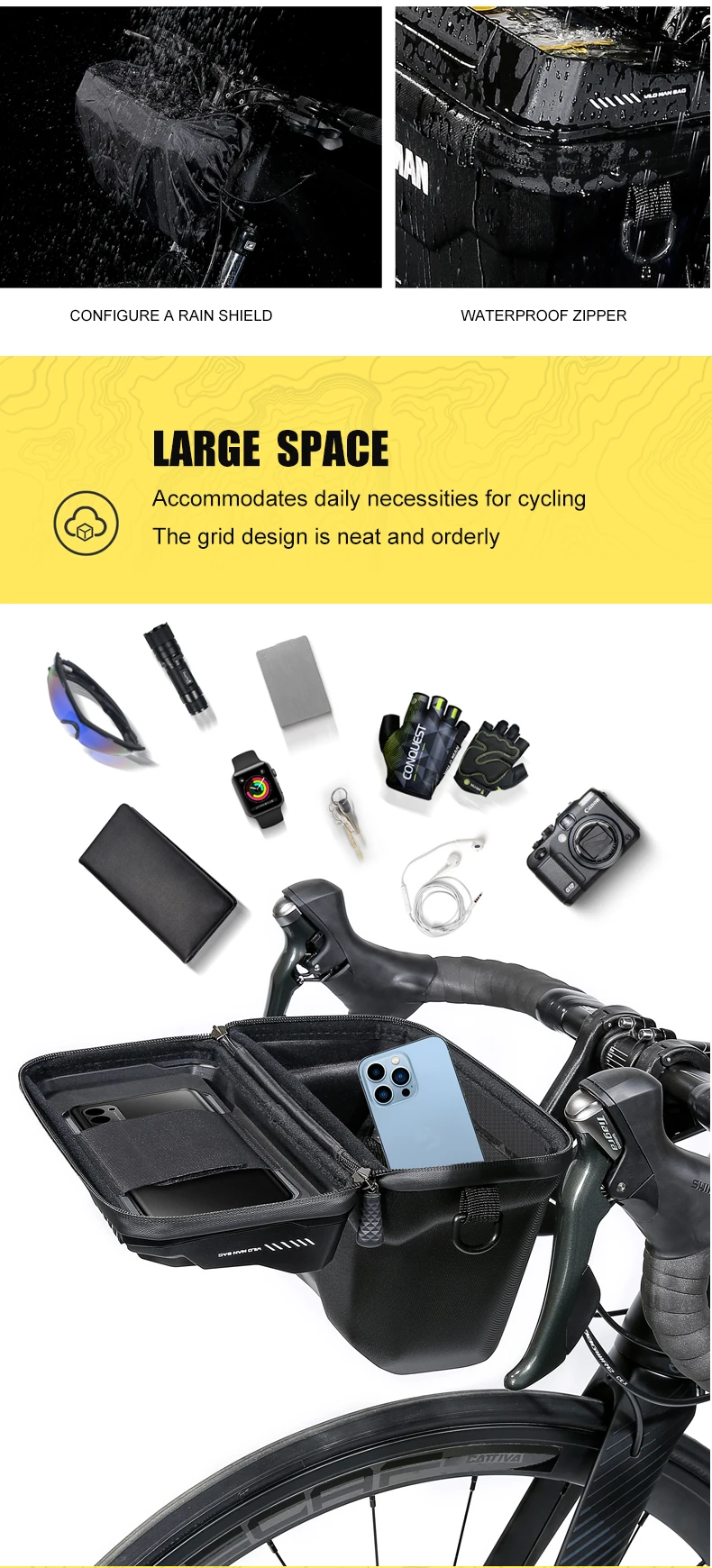 WILD MAN BBG106 Fahrrad Lenkertasche EVA Hartschale Touchscreen Handyfenster Regenschutz Schnellwechselhalterung für MTB und Rennrad – Detail 11