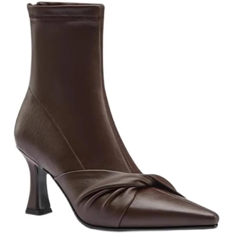 

2025 женские осенние новые роскошные дизайнерские ботильоны из металла, повседневные легкие ботильоны для домашнего офиса и покупок, большие размеры