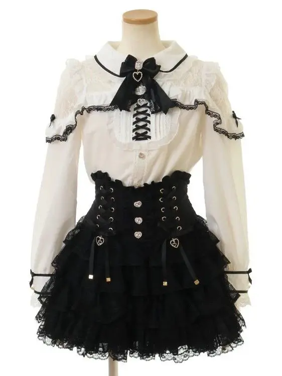 Sweet Style Lolita Shirt Production Type Show Waist Slimming with  Knot Shoulder Leak Lace 5888 Blouse Polyester Fib...
