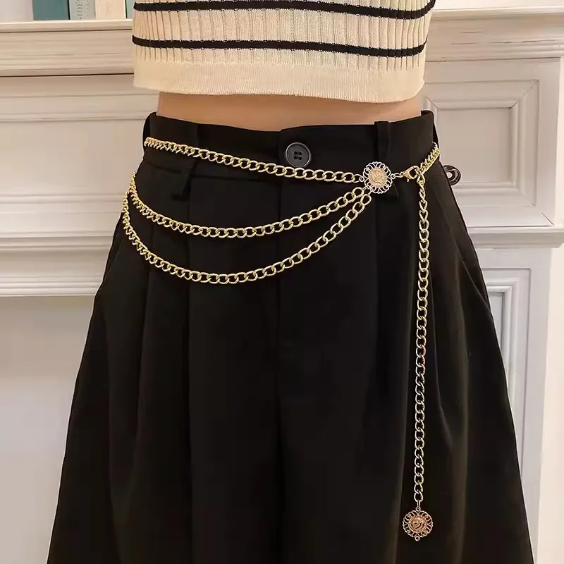 

Women's Fashion Gold Metal Chain Corset Female Cummerbund Coat Waistband Dress Decration Narrow Belt J488