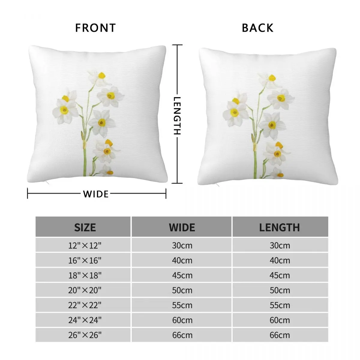 White Narcissus Flower Square Pillowcase Polyester Linen Velvet Creative Zip Decorative Pillow Case Bed Cushion Case 45x45