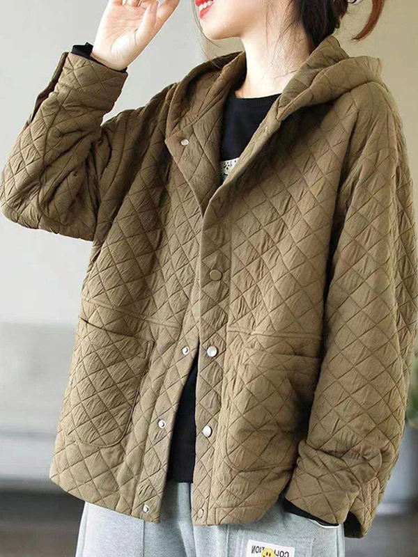 

Ретро-куртка из хлопка с капюшоном, однотонная, повседневная, свободного кроя, женская, брендовая, распродажа, осень-зима