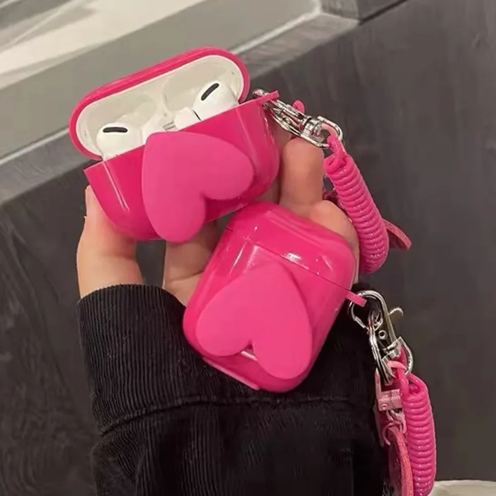 

Rose Red Heart Pattern Protective Case With KeychainProtective Soft Cases Compatible for Airpods 1/2/3 Pro Valentine Day Present