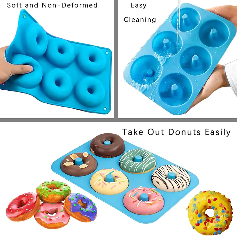 3 Pack Silicone Donut Mold Food Grade Silicone Doughnut Baking Pan Non-Stick Heat Resistant for Donuts Cake Biscuit Bagels