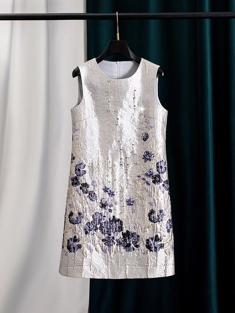 Women Floral Summer Dress Sleeveless Casual Round Neck Lightweight Sundress Boho Holiday Beach Dress