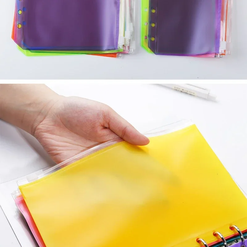 A5/A6 Binder Pockets PVC Binder Loose Leaf Bag Colorful Zipper Folders For 6-Ring Notebook Binder Pouch Document Filing Bags