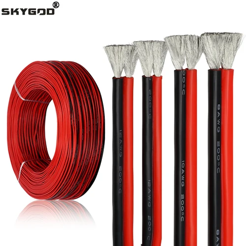 Imagen 1 del producto Cable de silicona resistente al calor de 1 ~ 50m AWG 30 26 24 22 20 18 16 14 12 10 8 Cable de cobre de batería de coche de cableado automotriz rojo negro
