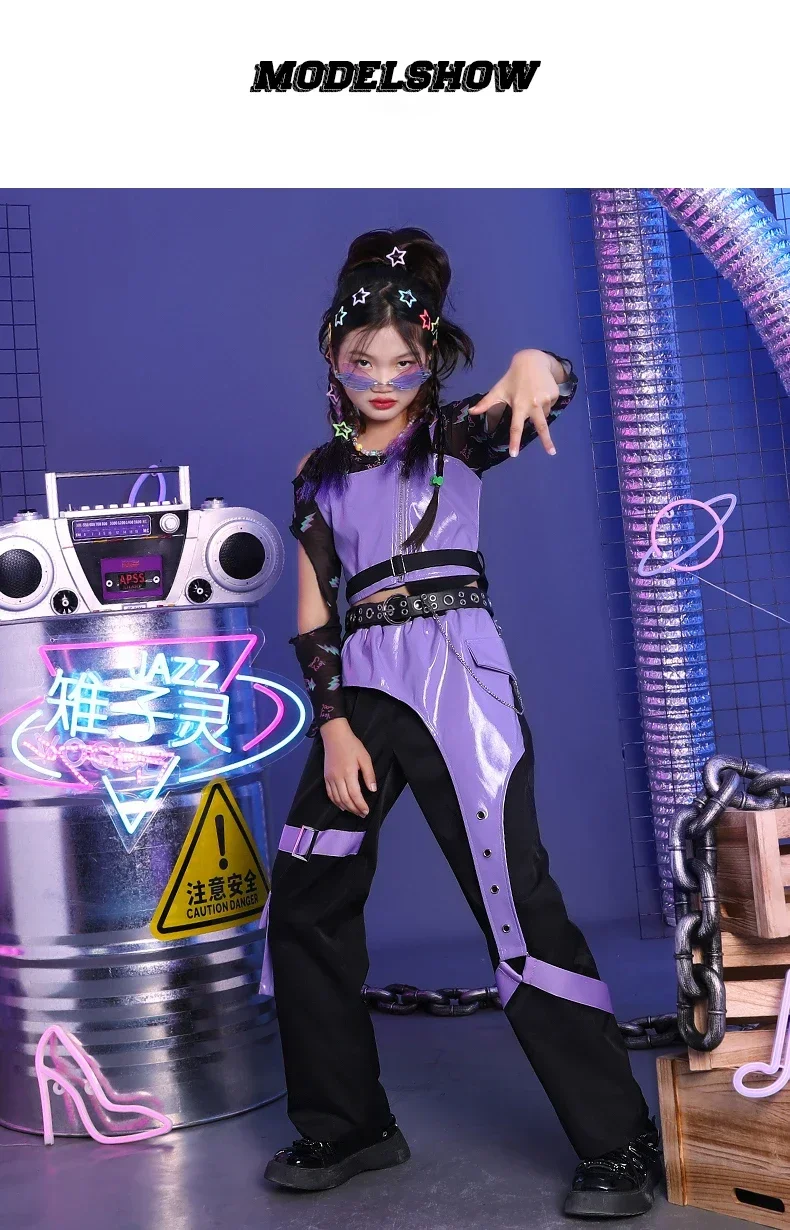 Dreiteiliges Set an coolen Jazz-Tanzkleidungsstücken für Kinder, modische Bühnenkostüme für Mädchen, Kinderbekleidung für Streetdance. – Detail 5
