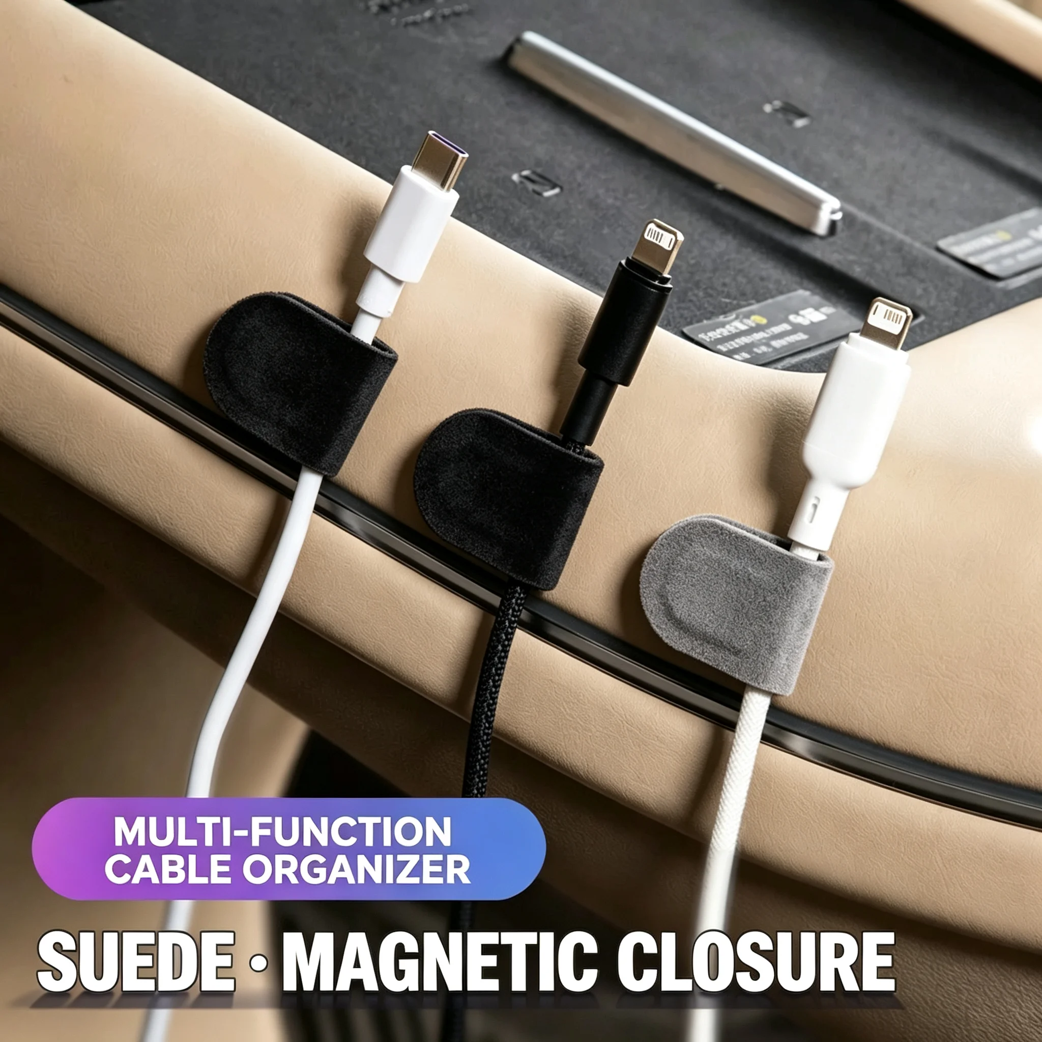 Suede Magnetic Paste-On Car Cable Organizer - Charging Cord Fixed Storage For Subaru Forester Impreza Legacy Outback WRX STI