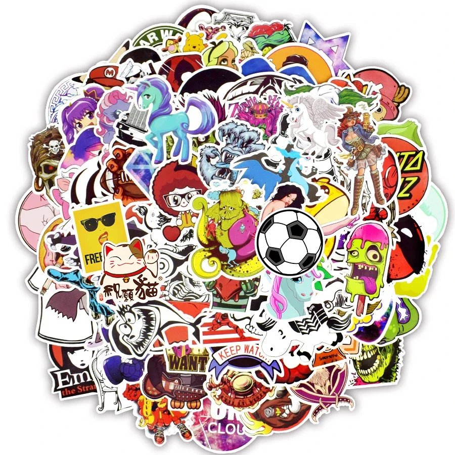 150-500 PCS Mixed Random Stickers Graffiti Funny Anime Waterproof Rock Cool JDM Brand Sticker for Laptop Skateboard Suitcase Car