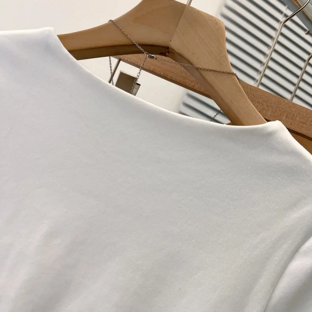 

Дышащие облегающие укороченные топы Y2K с короткими рукавами, плиссированные корейские футболки, женская одежда, летние однотонные короткие футболки для женщин