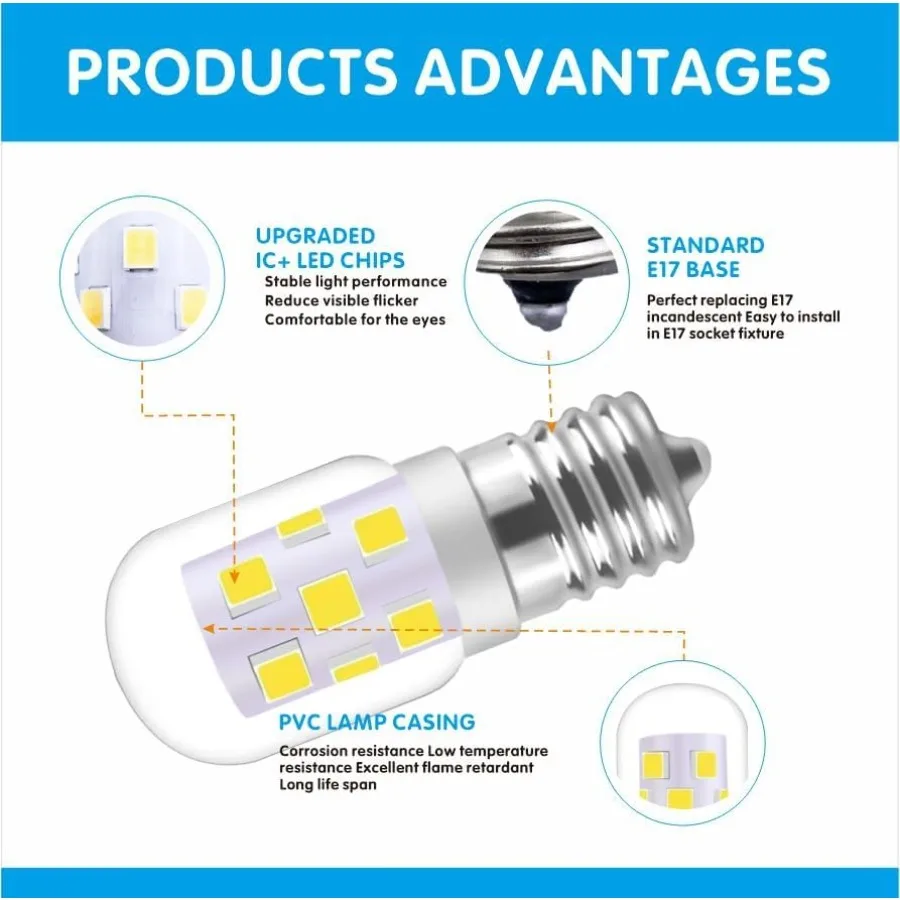 E17 LED Light Bulb 3W 380LM 6000K Daylight White, 8206232A 40 Watt Appliance Bulb Incandescent Equivalent, for Microwave Light