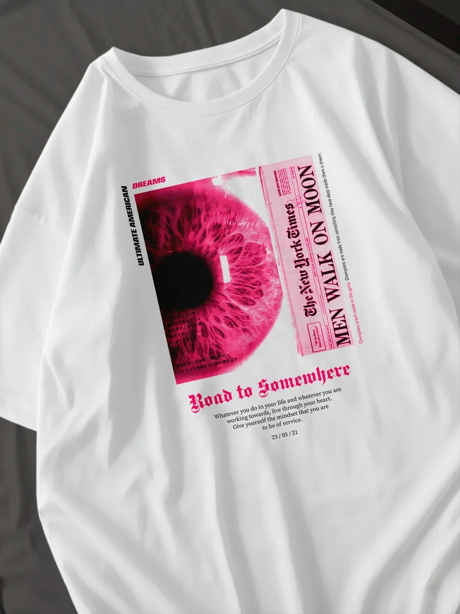 Pink Eye Print Oversized T Shirt Women Y2K Harajuku Casual Loose Short Sleeve Graphic Tee Summer Streetwear Tops