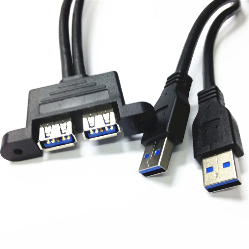 USB 3.0 Male to Female External Conversion Cable Extension Cable Dual USB Adapter Cable Lockable Panel Connection Cable