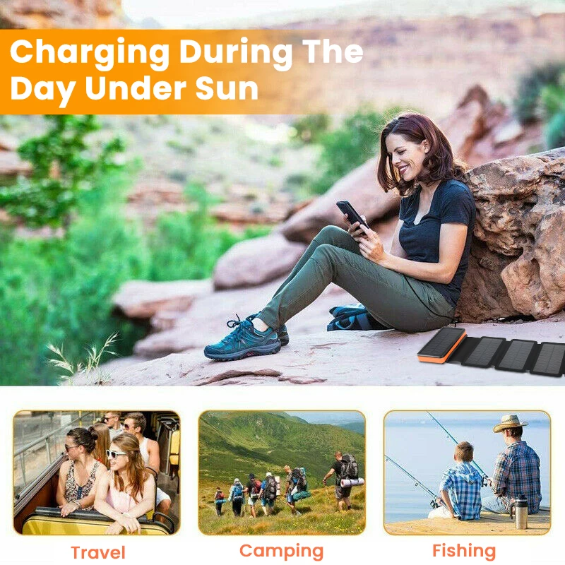 Portable 20000mAh Solar Power Bank Folding Foldable Solar Panel Solar Charger External Battery Solar Powerbank For Mobile Phones