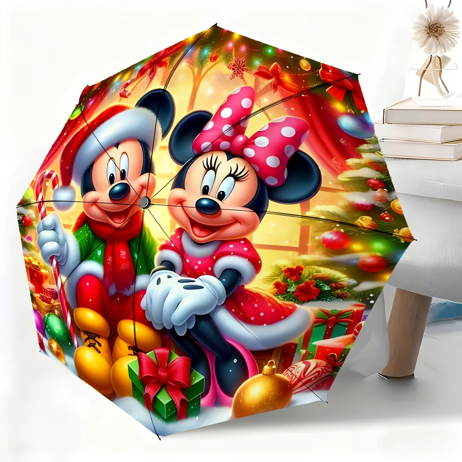

Автоматический зонт с рождественской тематикой, лицензированный Disney, с изображением Микки и Минни, подходит для любых случаев, как зонт двойного назначения.