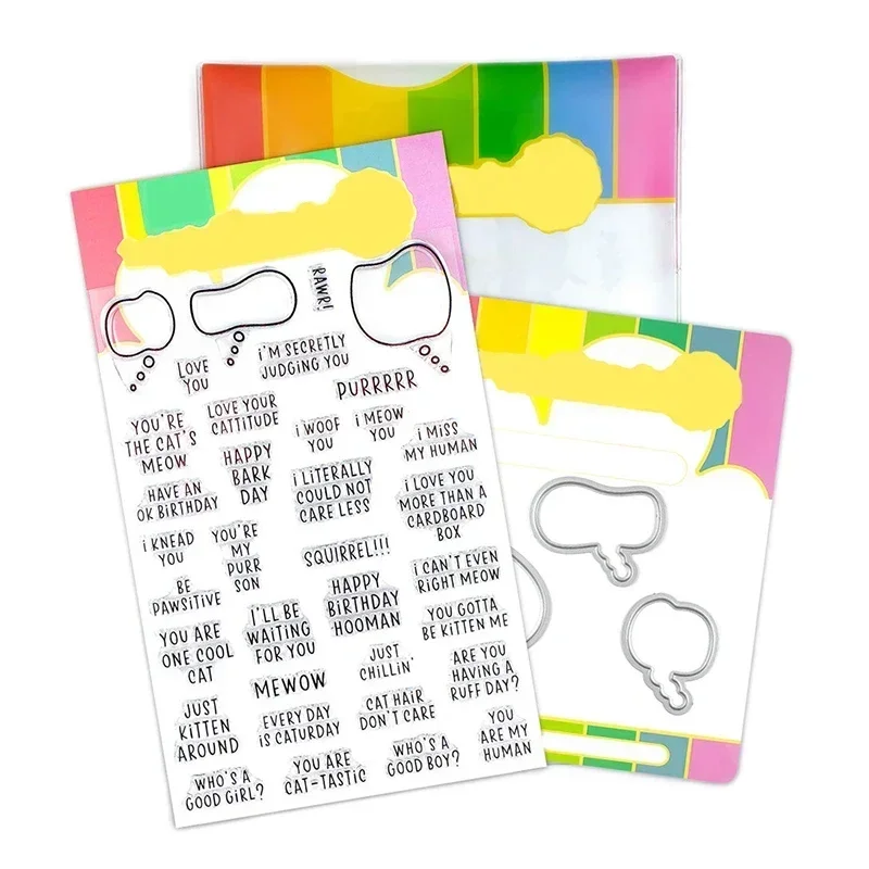 New Pet Thoughts Words Dialog Box Clear Stamps Metal Cutting Dies Love Birthday For Making Greeting Card DIY Crafts Scrapbooking