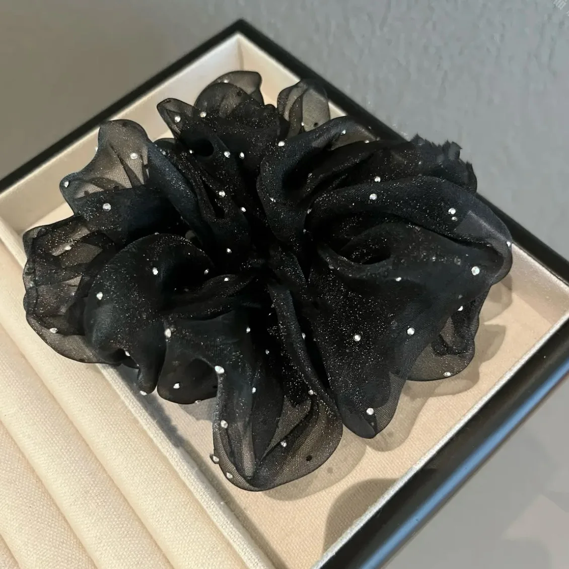 20PCS/LOT Elegant Retro Black Mesh Hair Band Elastic Solid Color Graceful French-inspired Hair Scrunchies Women Hair Accessory