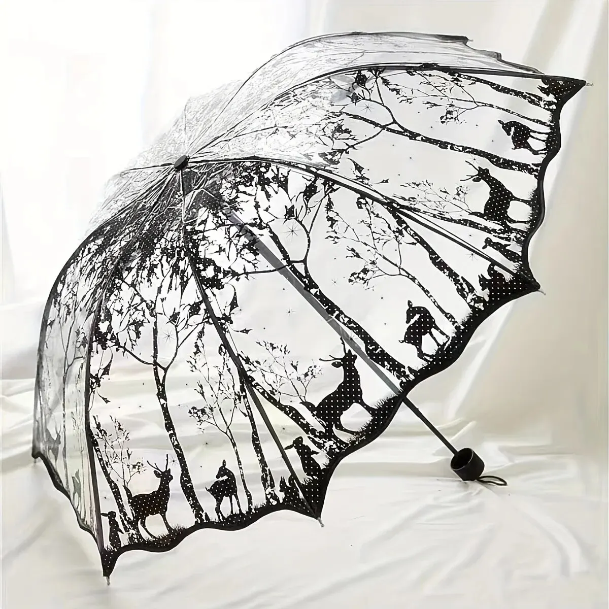

New Wave Edge Retro Transparent Umbrella PVC Three Folding Arch Butterfly Rose Umbrella