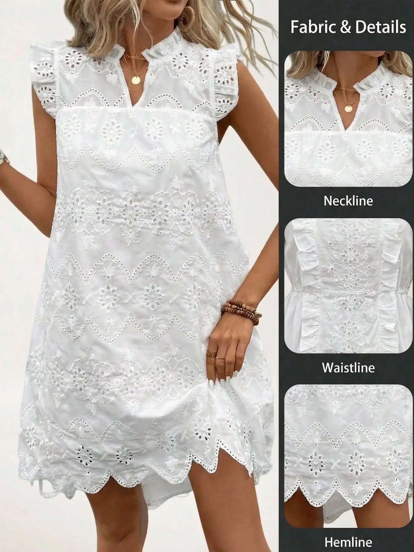 

Белое платье с вышивкой, рукавами-воланами и асимметричным подолом