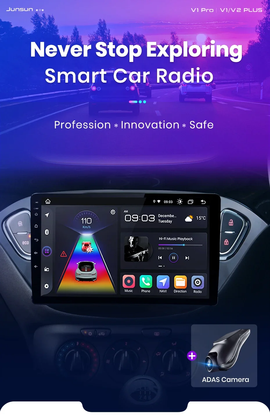 Junsun AI 4G LTE Kabelloses CarPlay Android Auto Autoradio für Opel Corsa E 2014 2015 2016 2017 2018 2019 GPS Navi BT DSP RDS FM – Detail 1