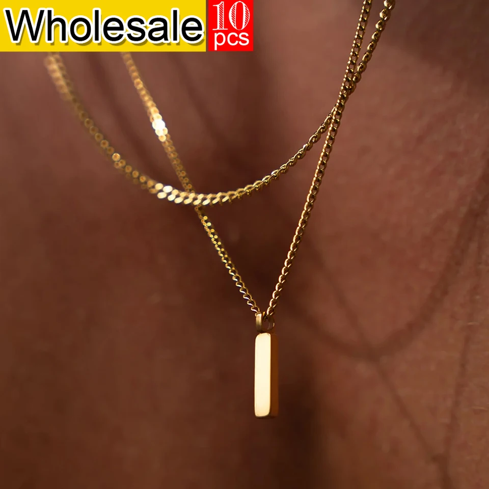 Men's stainless steel jewelry fashion pendant necklace 1MM golden Cuban chain waterproof and non fading jewelry 10PCS wholesale