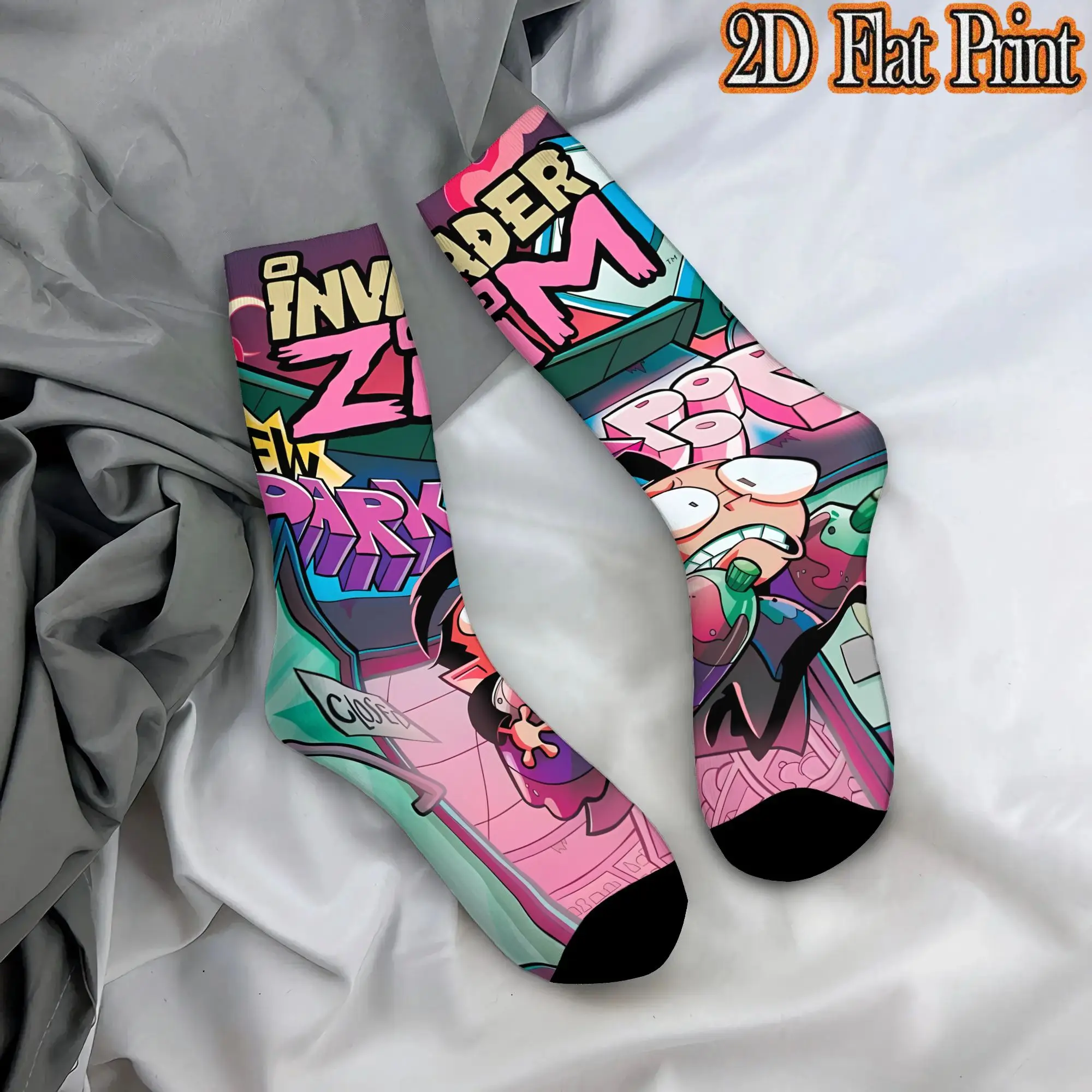 Invader Zim Anime Retro  Street Style Novelty Seamless Mid Tube Winter Sock Sports Socks