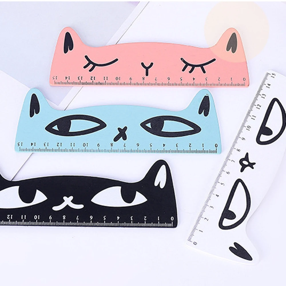 1 Pcs Creative cartoon colored cat wooden ruler student's classroom drawing 15cm hand account stationery ruler School Supplies