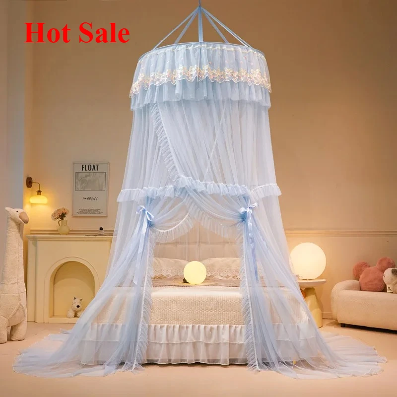 

Hot Sale 2025 new hanging dome princess mosquito net installation-free bed mantle European floor mosquito net without bracket