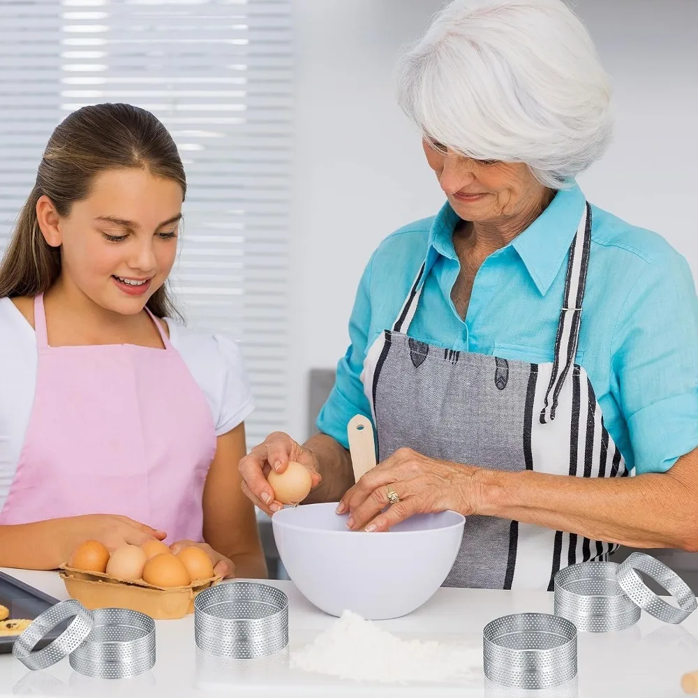 

12 Piece Stainless Steel Perforated Tart Ring Nonstick 8 CM Pastry Mold Heat Evenly with Brush French Dessert Mold Pie