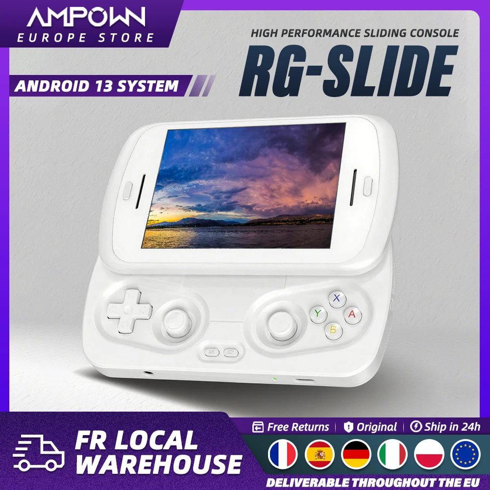 ANBERNIC – consoles de jeux vidéo RG Slide, 4.7 pouces, LTPS InCell, écran tactile 120Hz, sortie DP, processeur Unisoc, Android 13, cadeaux compatibles AI