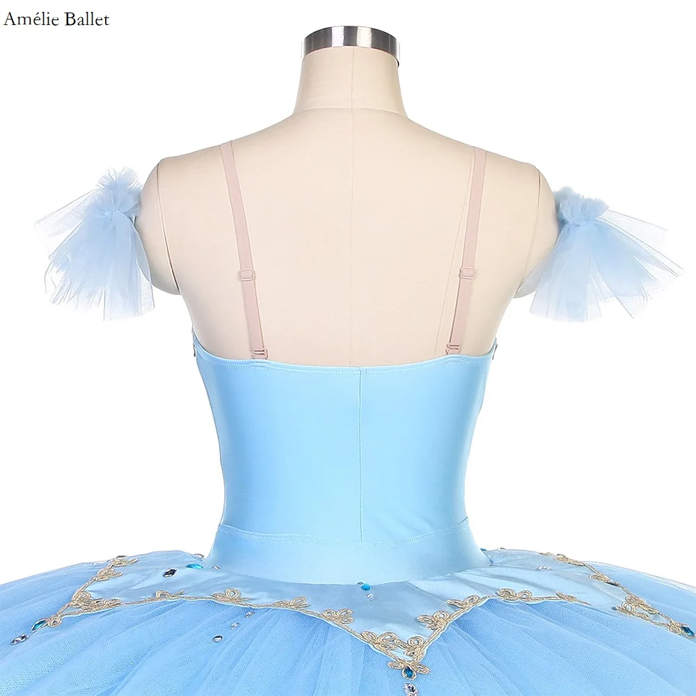 BLL509 Corpetto in spandex blu con gonna tutu pancake in tulle plissettato Ragazze Donne Costumi di performance tutu di balletto pre-professionale