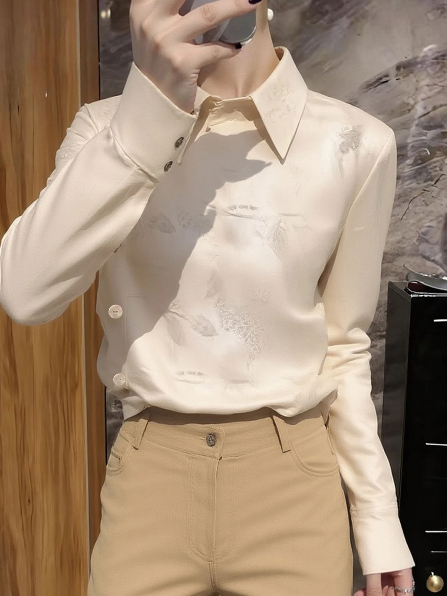 

Элегантная женская шелковая блузка с длинным рукавом, модный высококачественный весенний топ в корейском стиле, прямого кроя