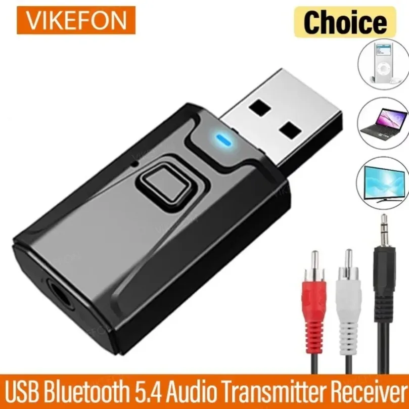 Wireless Adapter USB Bluetooth 5.4 Audio Transmitter Receiver MIC 3.5mm AUX/RCA for TV PC Headphone Home Stereo Car HIFI Music