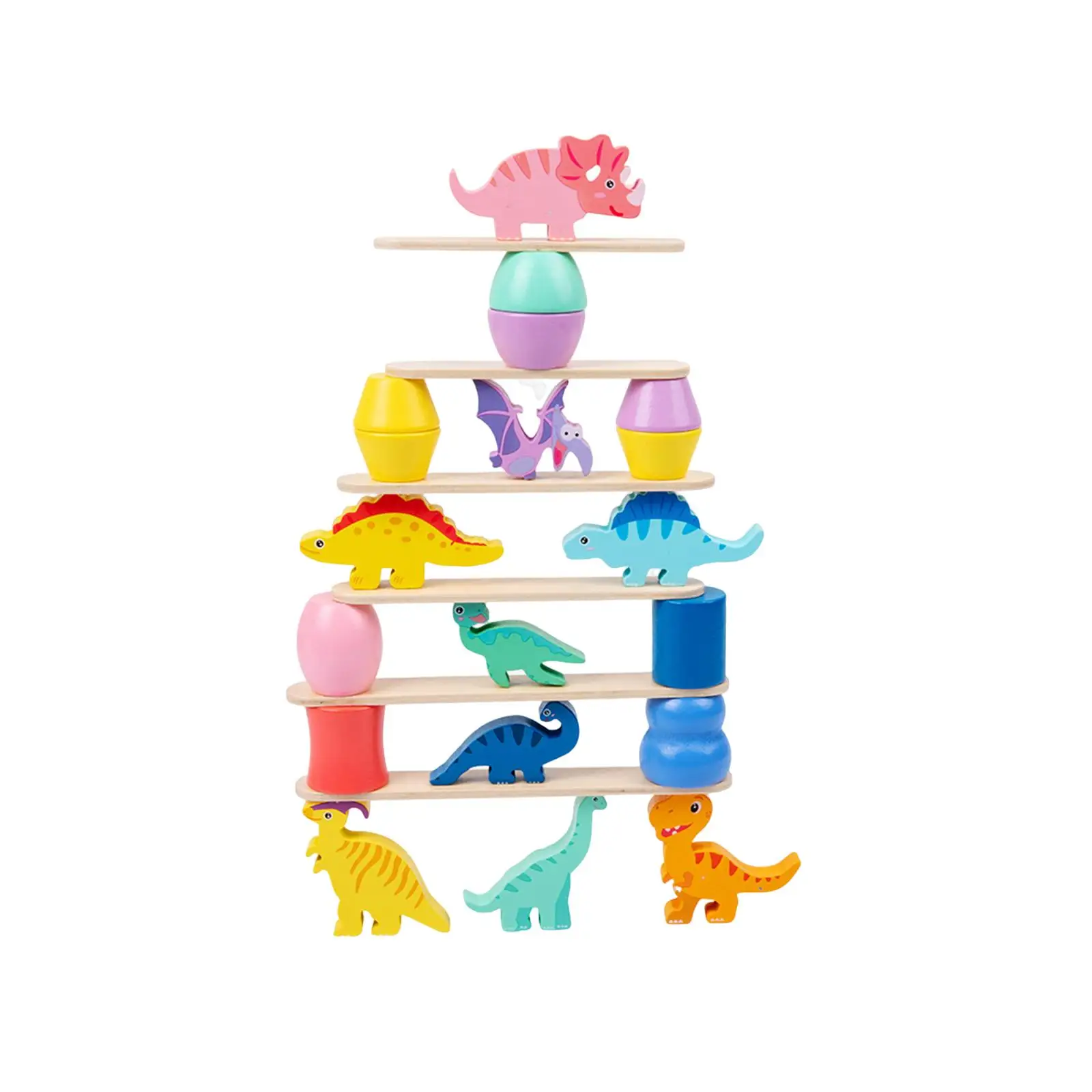 Kids Dinosaur Wooden Stacking Game Balancing Blocks Montessori Preschool Learning Toy for Toddlers Fine Motor Skill Development