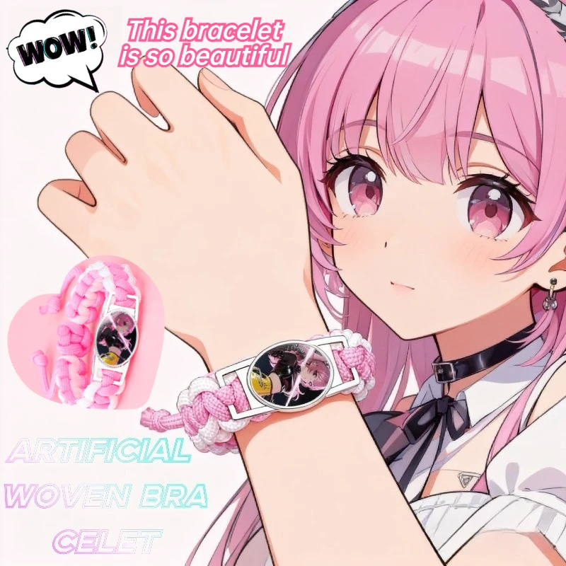 

Hallyu Fashion POP Handwoven Bracelet Girls Boys Accessories Animation Peripheral Crystal Inlaid Color Adjustable Bracelet Gift