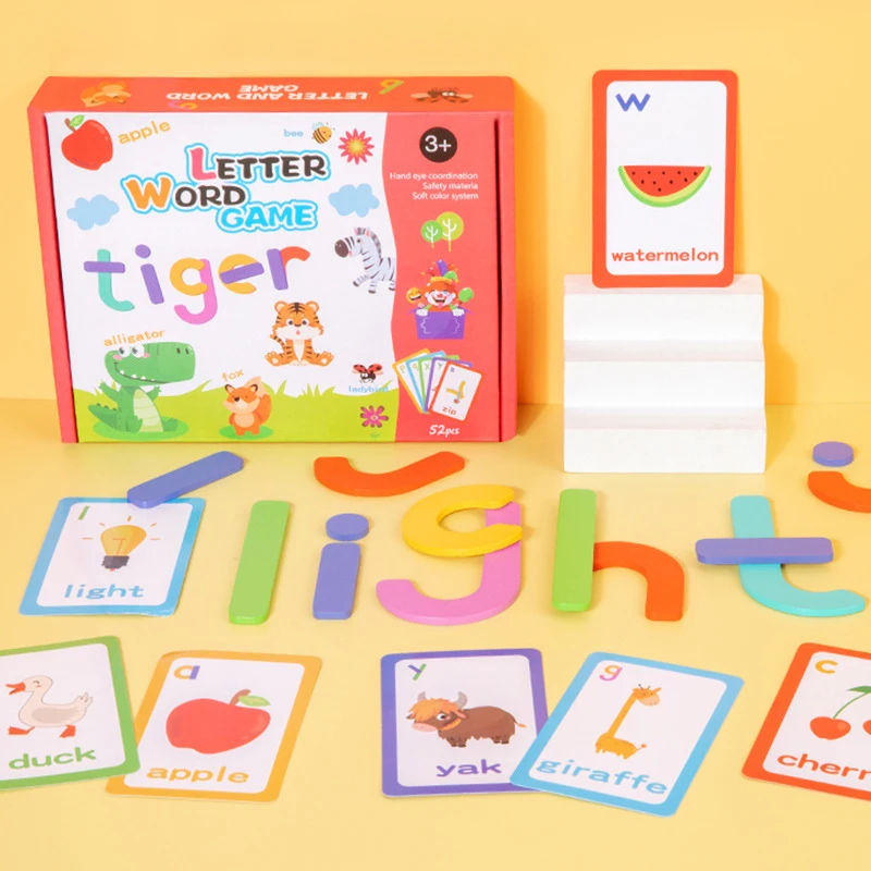 

Wooden Puzzle Cartoon Animal See Spell Learning Toys English Alphabet Sight Words & Matching Letter Games Gift For Kids Toys