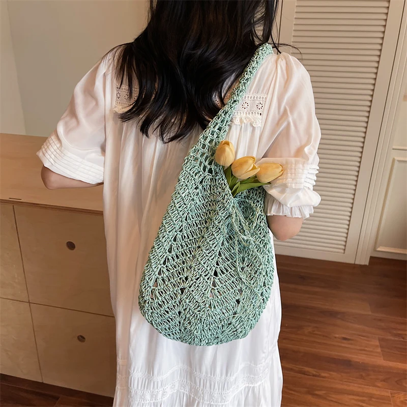 

Женская тканая сумка, летняя дизайнерская сумка-тоут с деревянными бусинами, женская сетчатая парусиновая пляжная сумка из сетчатого материала