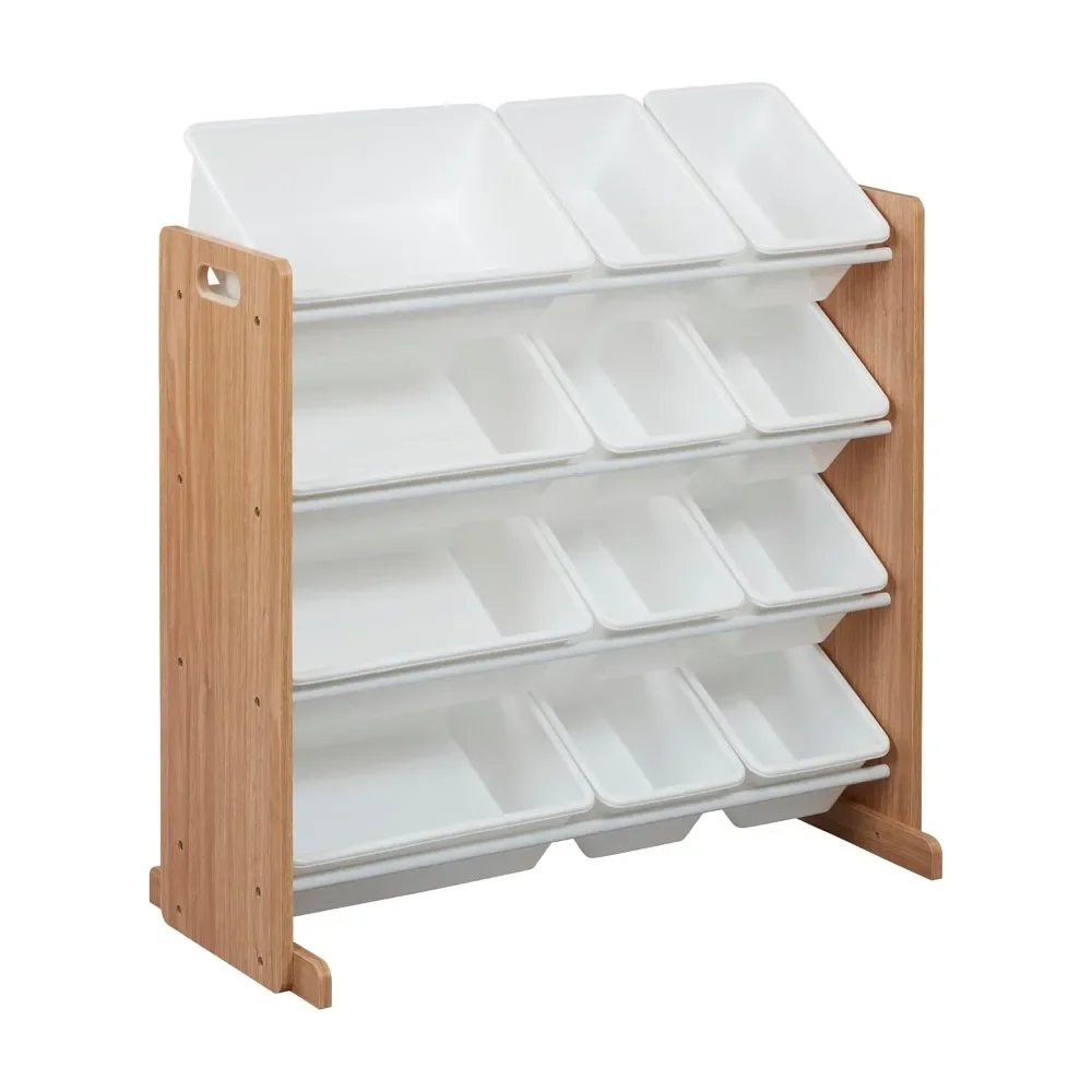 4 level organizer with 12 boxes, toy storage, dark natural/white