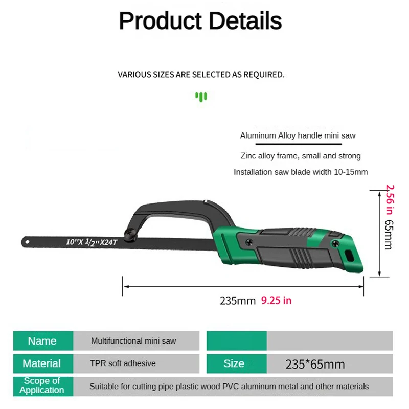 Mini Hacksaw Set 1 PCS Aluminum Alloy Saw Stand 11PCS Blades Portable Cut Saw Woodworking Tools For Wood Plastic Metal Acrylic