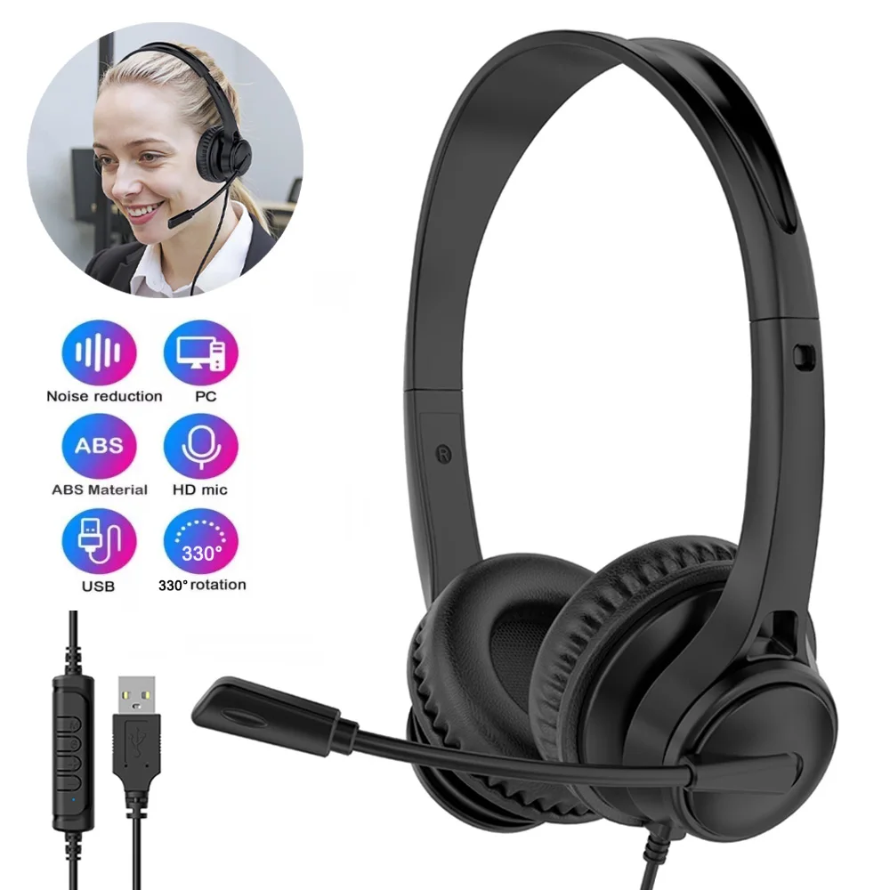 USB Truck Driver Headset USB Computer Headset with Noise Cancelling Rotatable Microphone Chatting Network Teaching Wired Headset