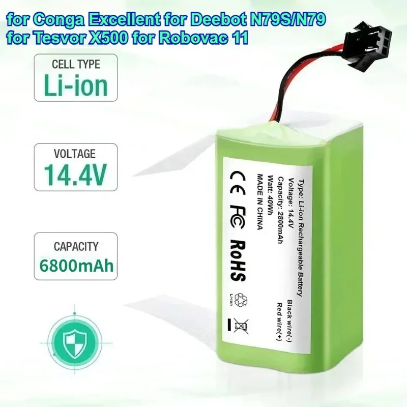 14.4V 2600mAh Replacement Battery for Conga Excellent for Deebot N79S/N79 for Tesvor X500 for Robovac 11 - Rechargeable Li-ion