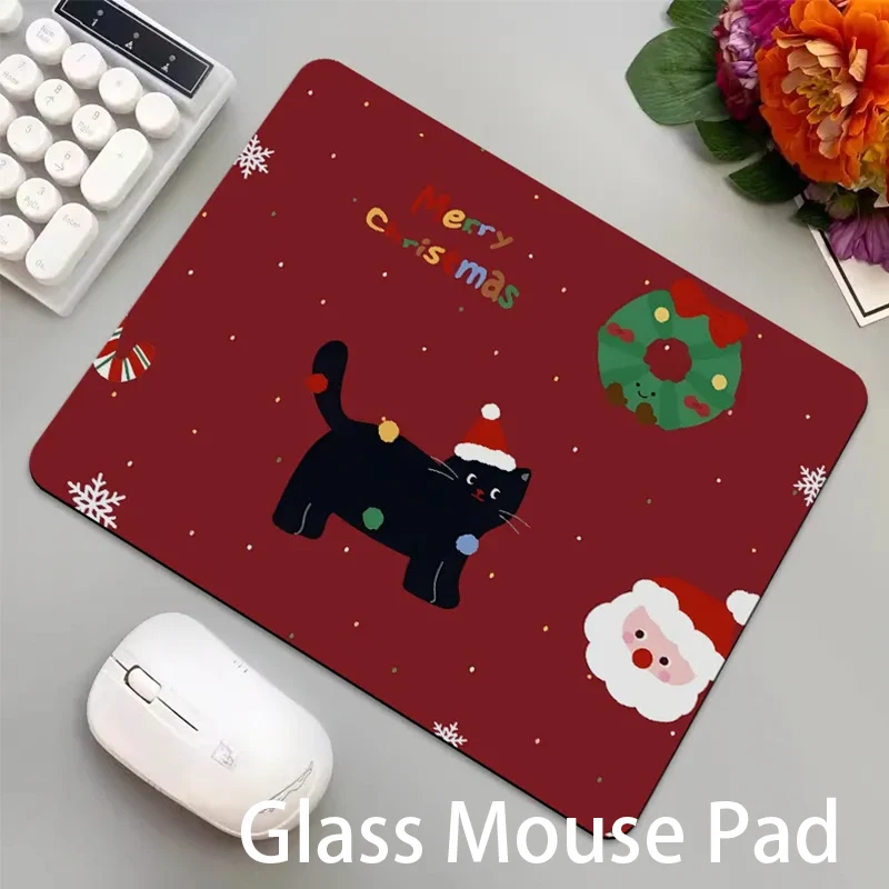 

Christmas Tree Snowflake Cute Cat Glass Mouse Pad Smooth Hard Tempered Photovoltaic Surface for FPS eSports Gaming & Office Use