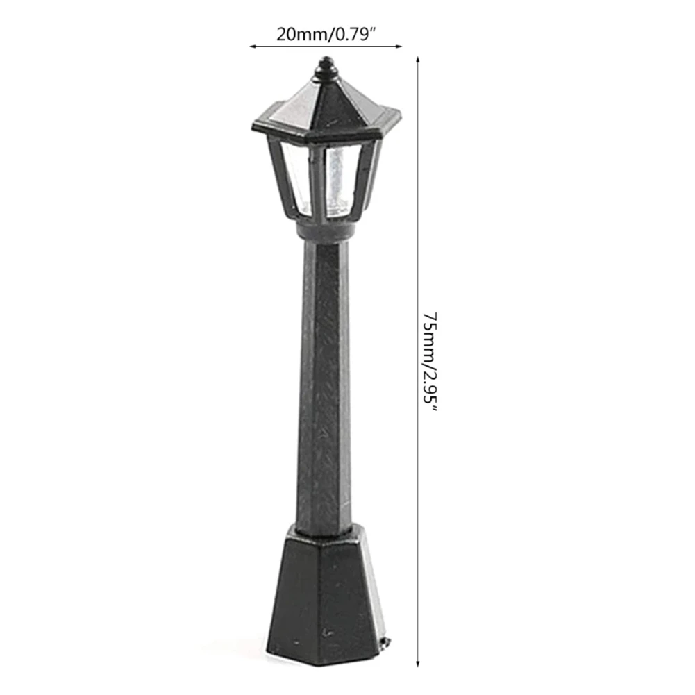 A72I 4 Uds. De luces de poste de calle, modelo de lámpara de tren ferroviario, luces de poste, poste de linterna de camino de pueblo en miniatura para bricolaje
