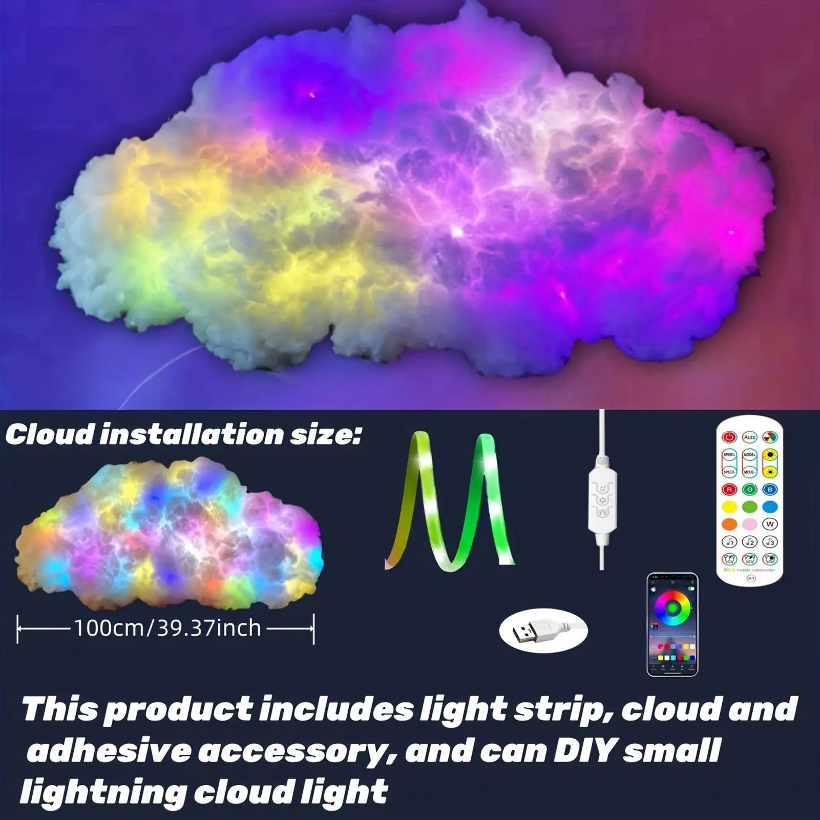 Smart Cloud Lamp Bedroom Ceiling Cloud Lamp Remote Control Multi-Functional Adjustable Nursery Lighting Accessories For Teen