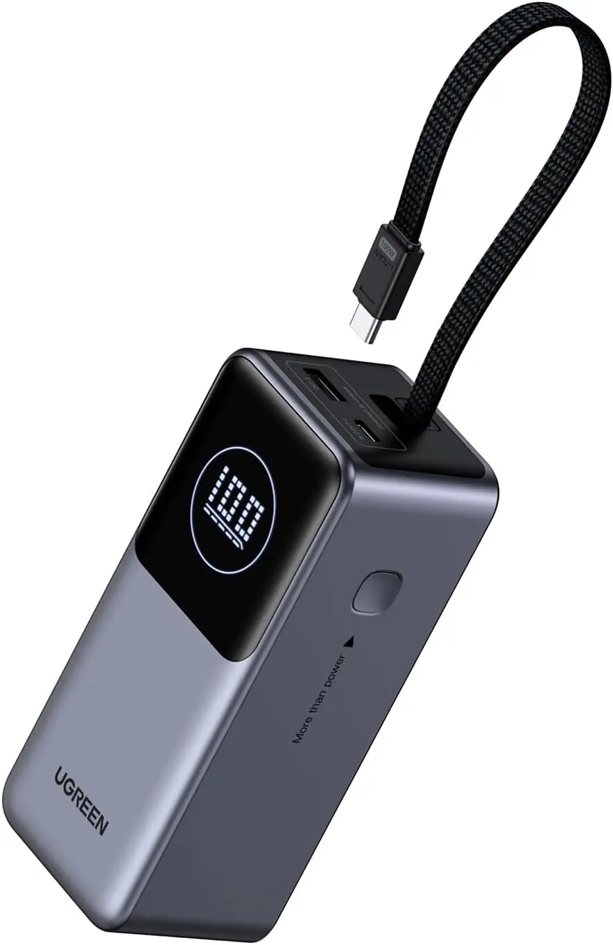 

20000mAh 130W Power Bank with Built-in USB C Cable, 80W Input Fast Charging for Laptop Travel