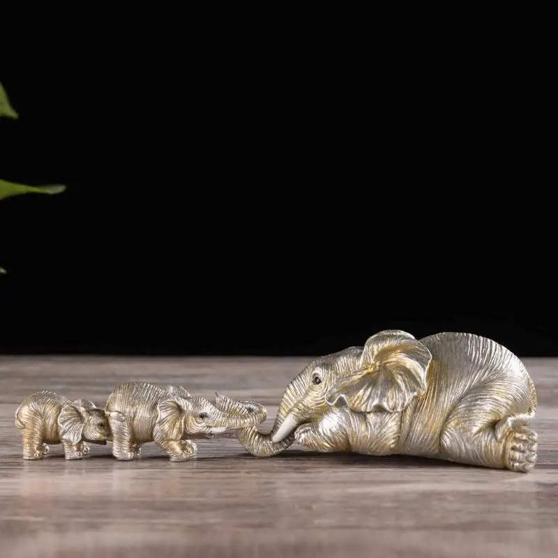 62KD Elephant Shelf Sitter Figurines,Mother Elephant Hanging Baby Elephants,Mantelpiece Decoration,Elefante Statue Sculpture