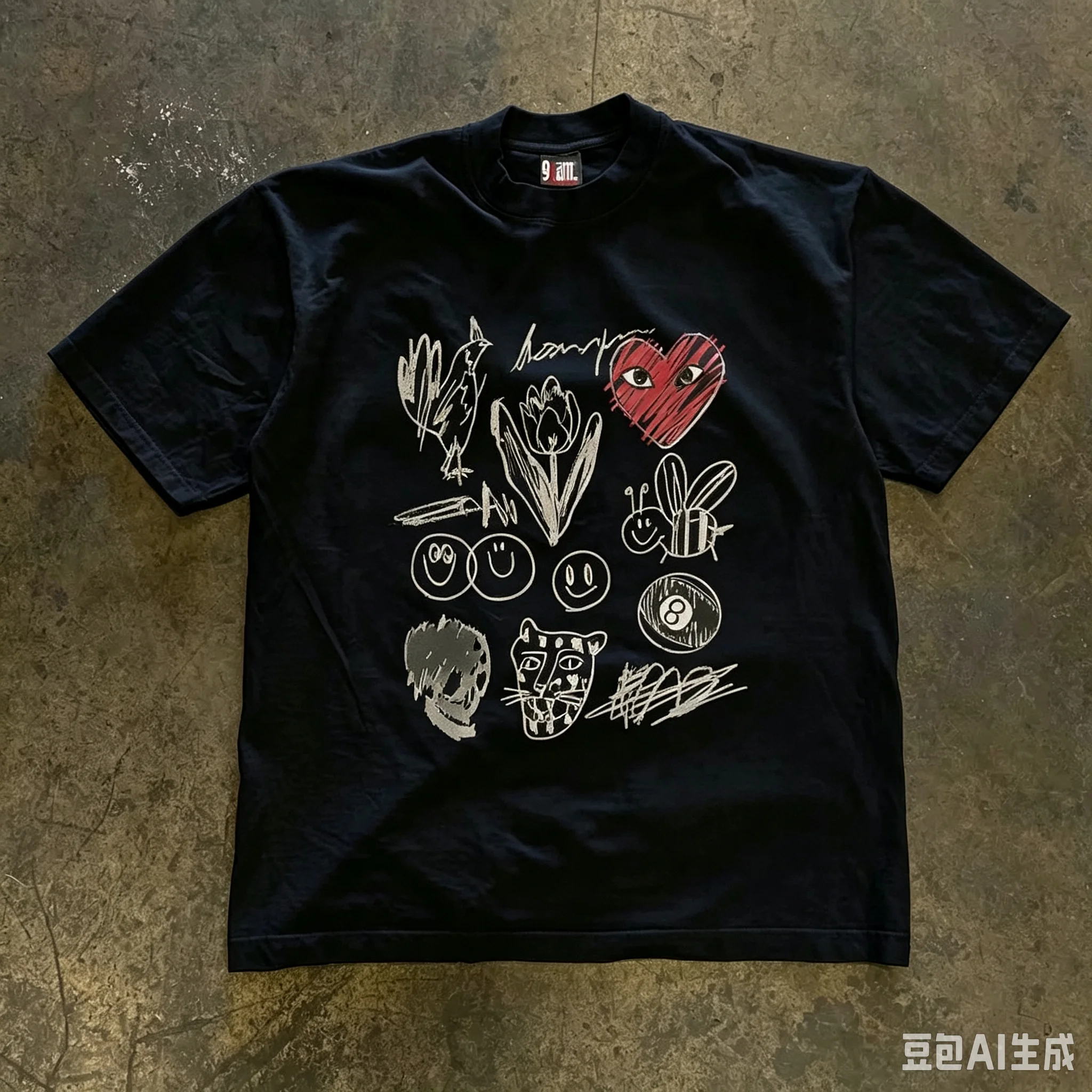 2026 American Retro Hand-drawn Graffiti Loose Unisex Short-sleeved T-shirt Heavyweight Couple's Casual Top